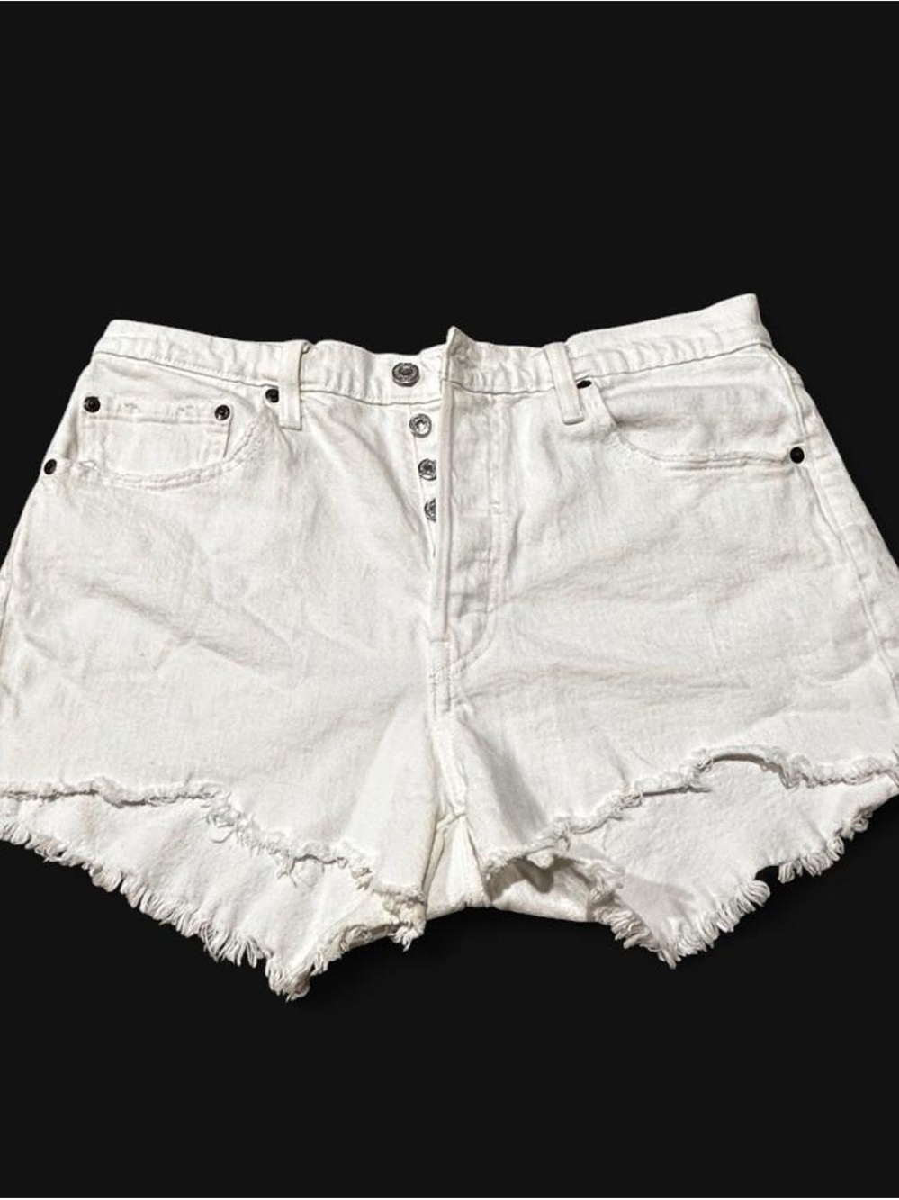 Levi's White High-Rise Frayed Hem Denim Shorts
